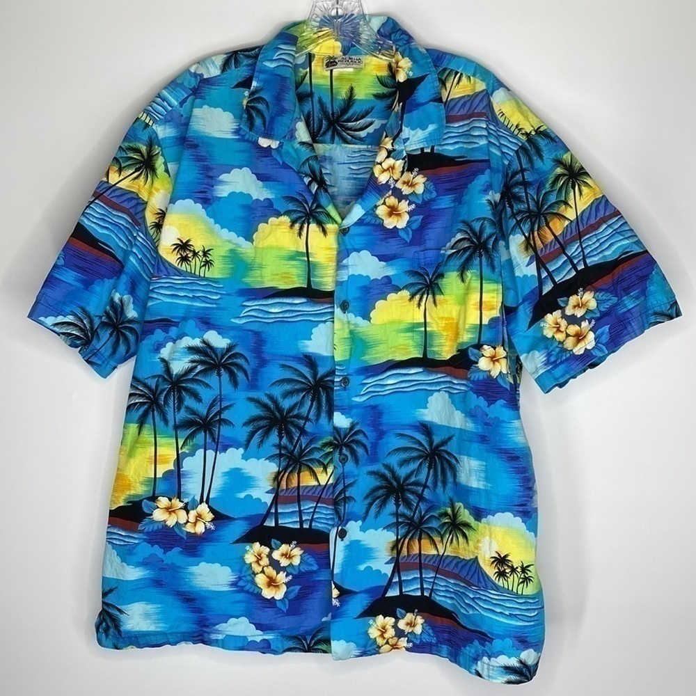 Vintage Aloha Republic Tropical Sunrise Hawaiian Short Sleeve Button Up Shirt XL